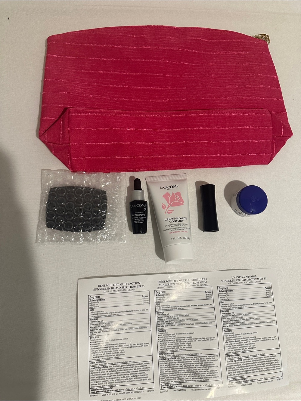 Lancome Pink Cosmetic Pouch with Skincare Samples